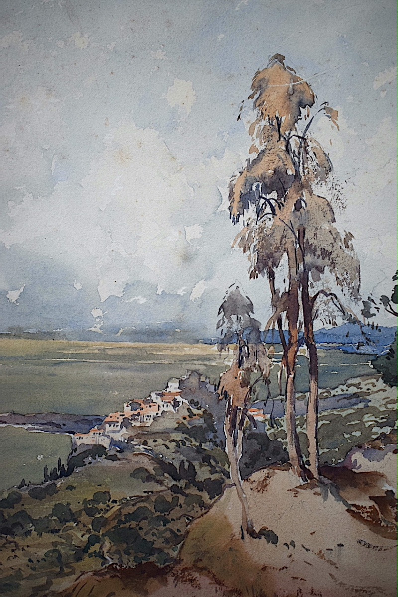 Watercolor Of William Thornley Marine Village  XX Th Rt 1318-photo-3