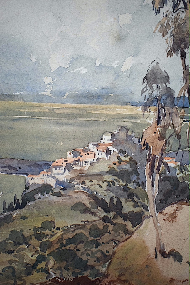 Watercolor Of William Thornley Marine Village  XX Th Rt 1318-photo-2
