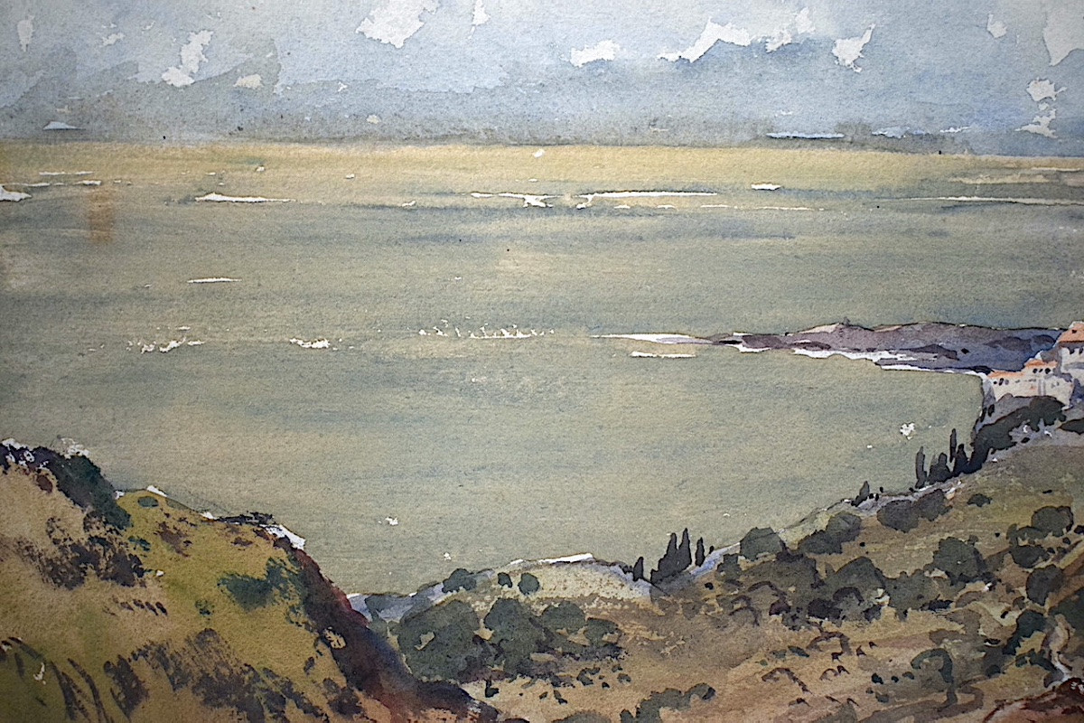 Watercolor Of William Thornley Marine Village  XX Th Rt 1318-photo-5