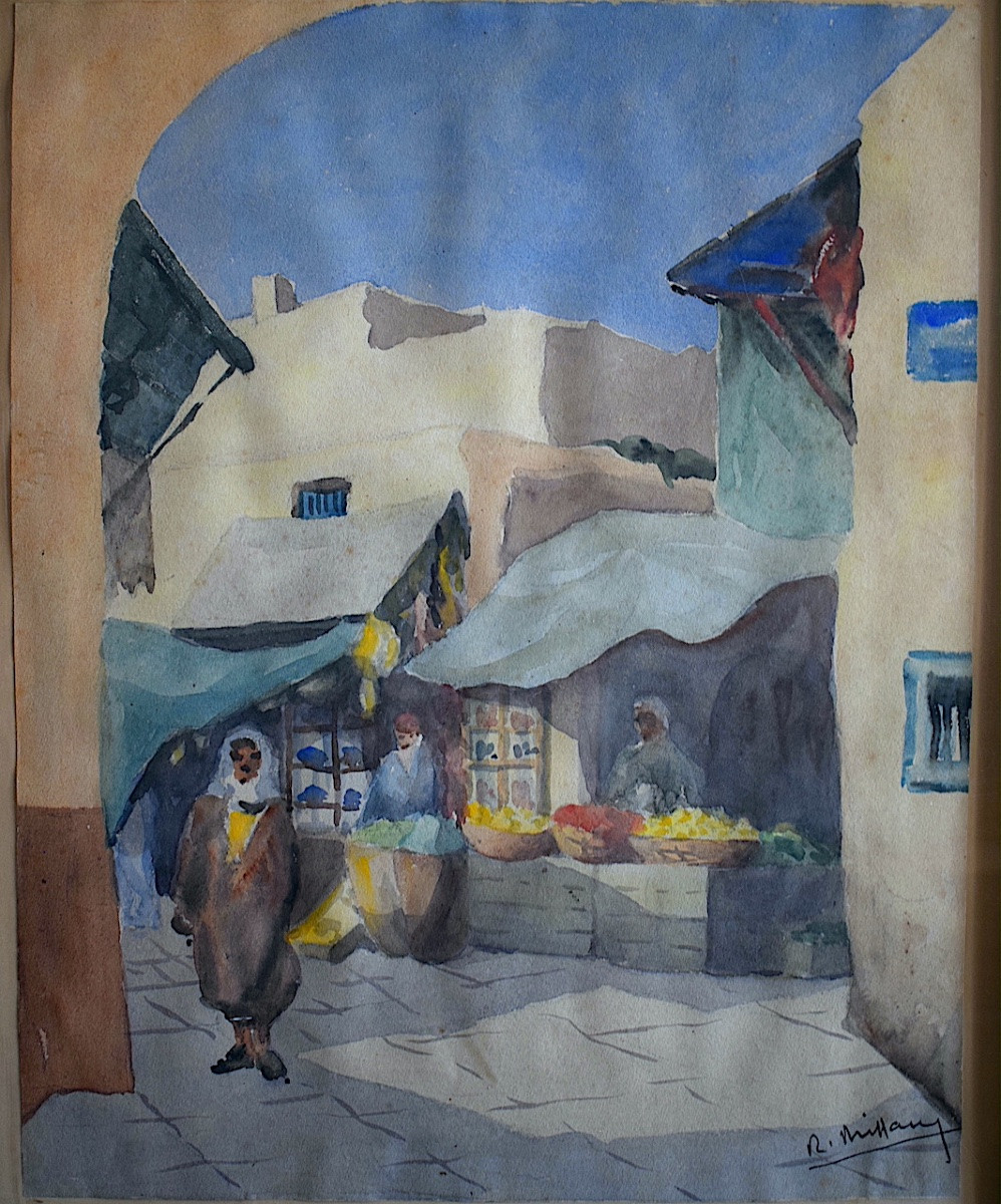 Aquarelle orientaliste scène de marché signé à identifier XIXème siècle RT1323-photo-2