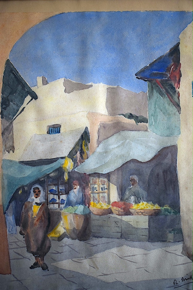 Aquarelle orientaliste scène de marché signé à identifier XIXème siècle RT1323-photo-3