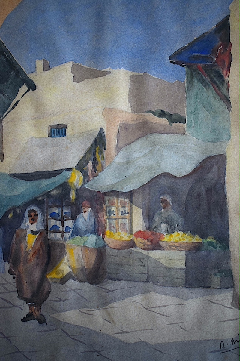 Aquarelle orientaliste scène de marché signé à identifier XIXème siècle RT1323-photo-4