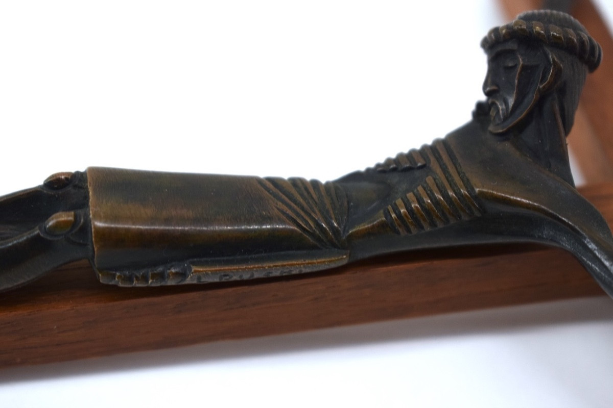 Jean Lambert Rucki Crucifix Bronze Brown Patina And Rosewood Ref1135-photo-2