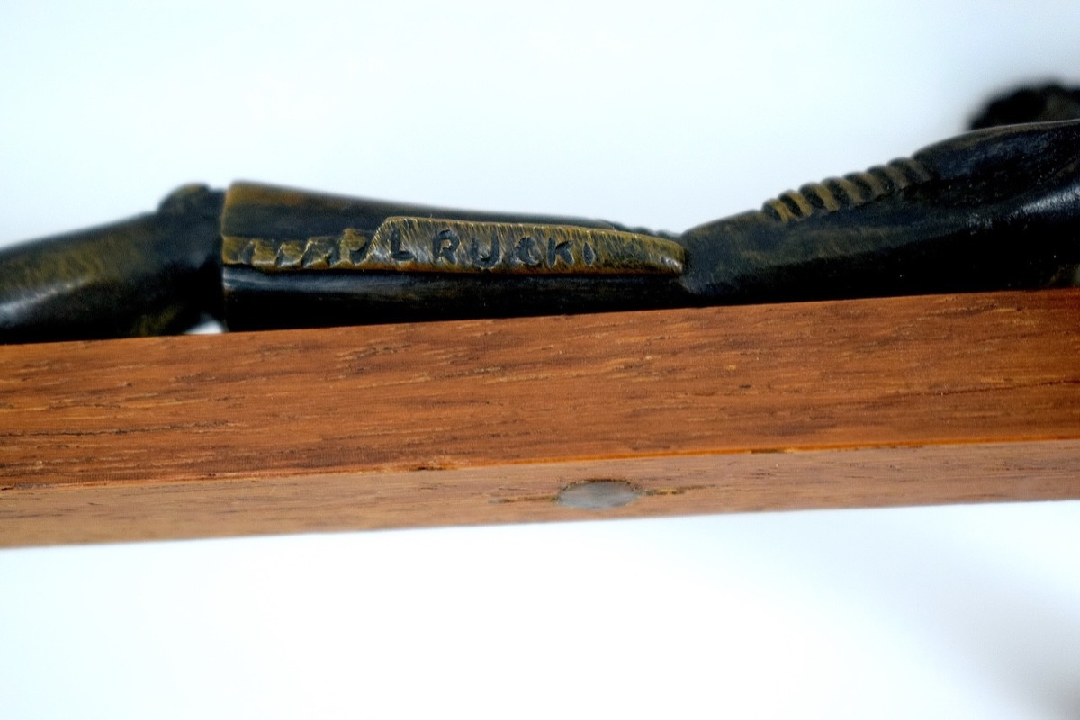 Jean Lambert Rucki Crucifix Bronze Brown Patina And Rosewood Ref1135-photo-7