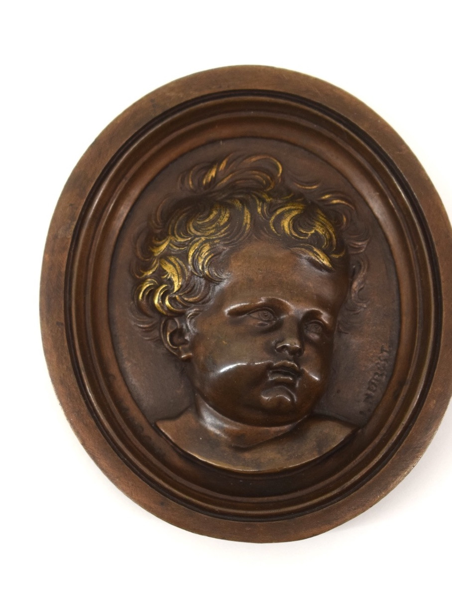 JEAN NOREST  miniature   Médaillon ovale  en bronze portrait enfant  ref1138-photo-2