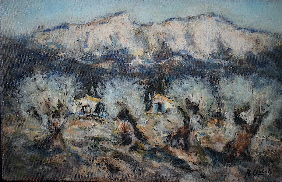 Montagne Sainte Victoire Provence oliviers les olivades signé DUBOIS XX ème siècle RT1333-photo-2