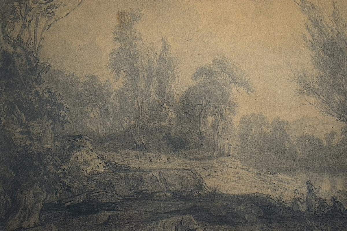 Henri Baron 19th Century French School Romantic Drawing Animated Landscape Gallant Scene Rt1340-photo-3