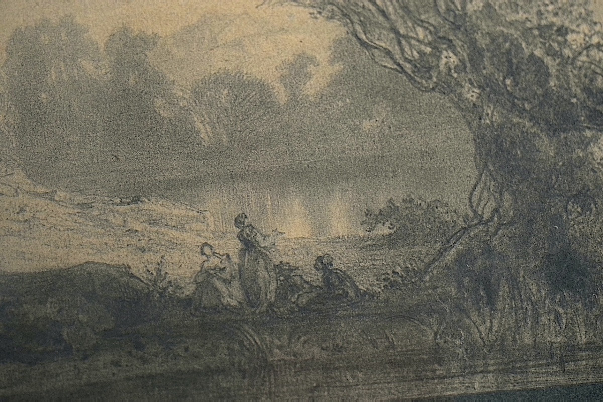 Henri Baron 19th Century French School Romantic Drawing Animated Landscape Gallant Scene Rt1340-photo-1
