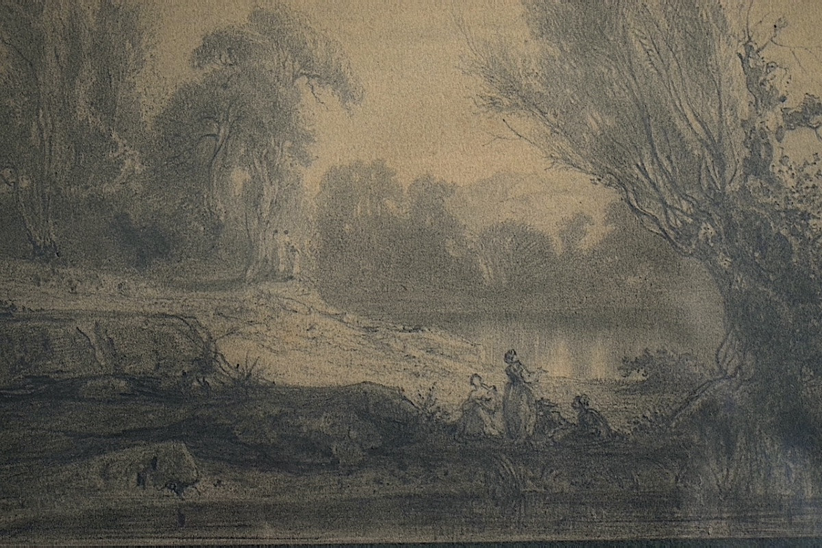Henri Baron 19th Century French School Romantic Drawing Animated Landscape Gallant Scene Rt1340-photo-5