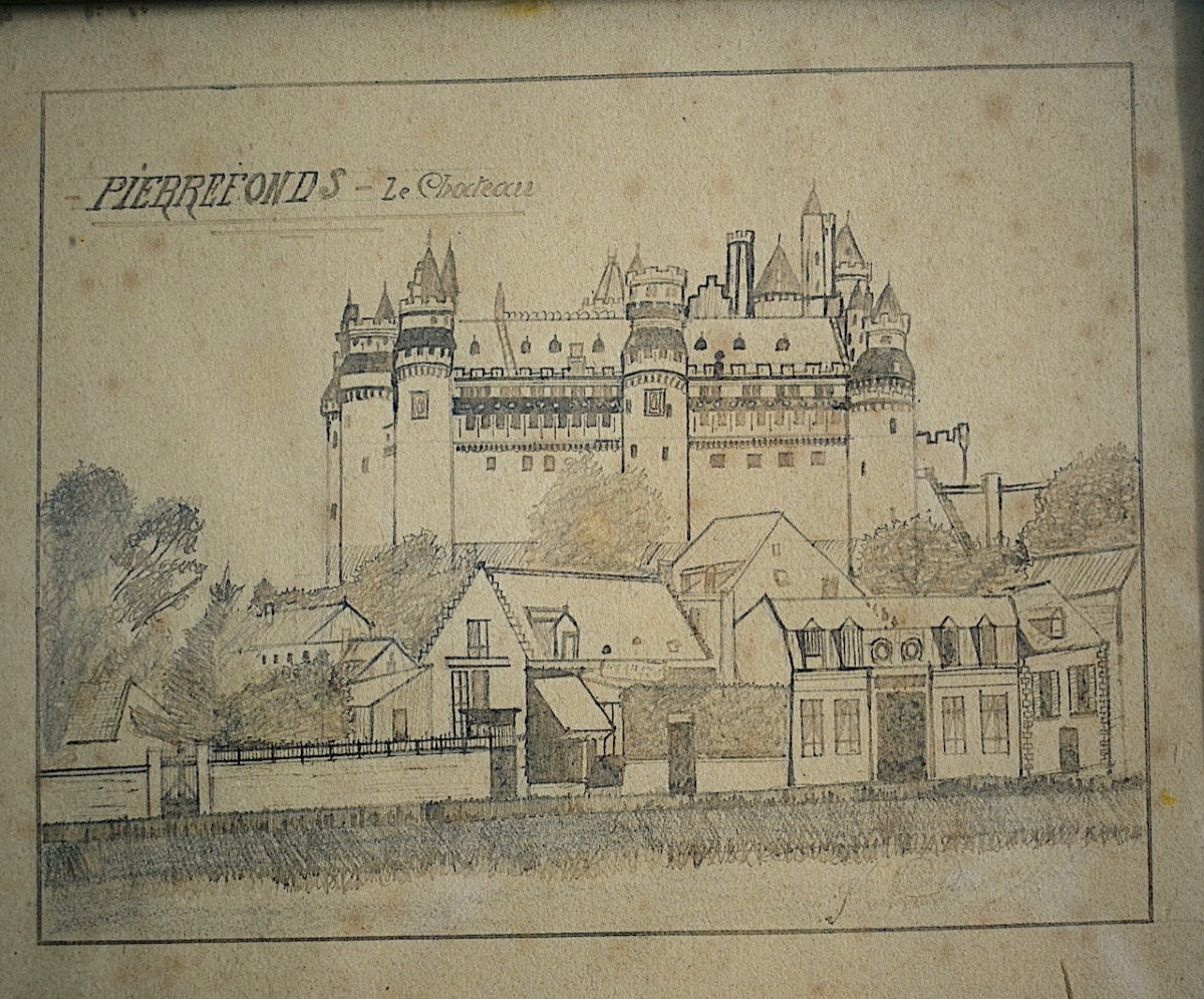 Dessin Le château de Pierrefonds Oise signature à identifier fin XIX ème siècle RT1342-photo-2