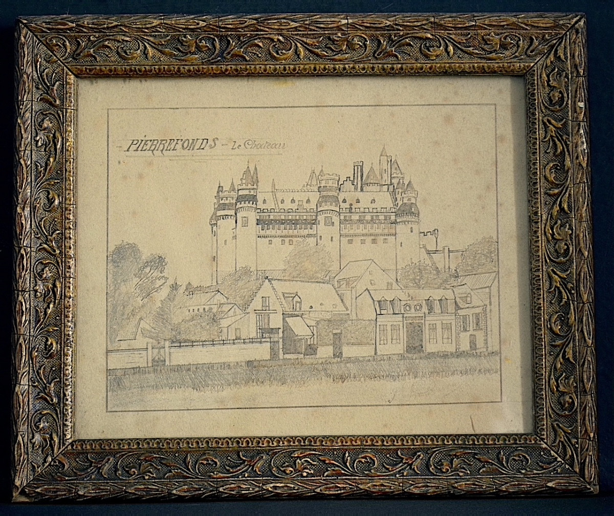 Dessin Le château de Pierrefonds Oise signature à identifier fin XIX ème siècle RT1342-photo-3