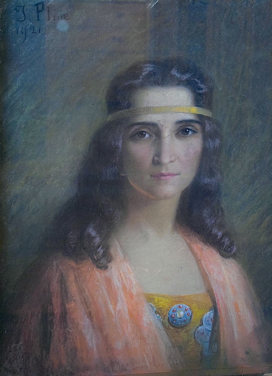 pastel portrait jeune femme signé J PLINE style ART NOUVEAU daté 1921 XX ème RT1347-photo-2