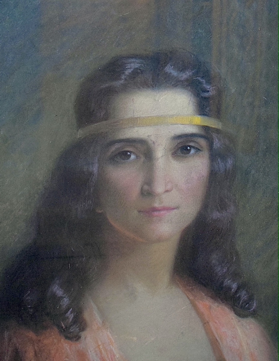 pastel portrait jeune femme signé J PLINE style ART NOUVEAU daté 1921 XX ème RT1347-photo-3