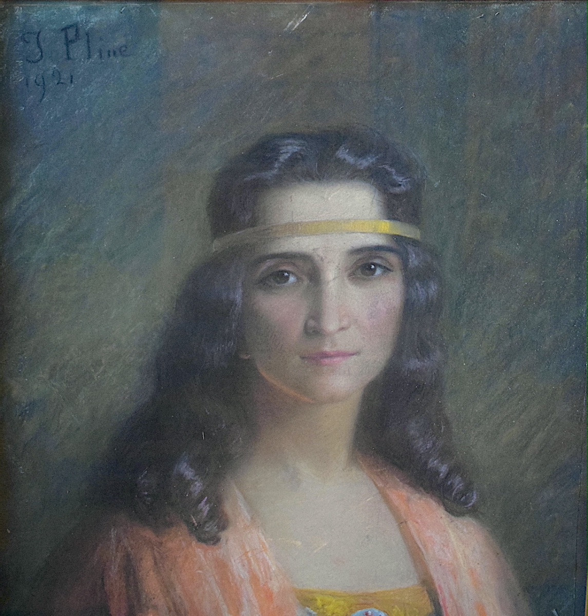 pastel portrait jeune femme signé J PLINE style ART NOUVEAU daté 1921 XX ème RT1347-photo-4