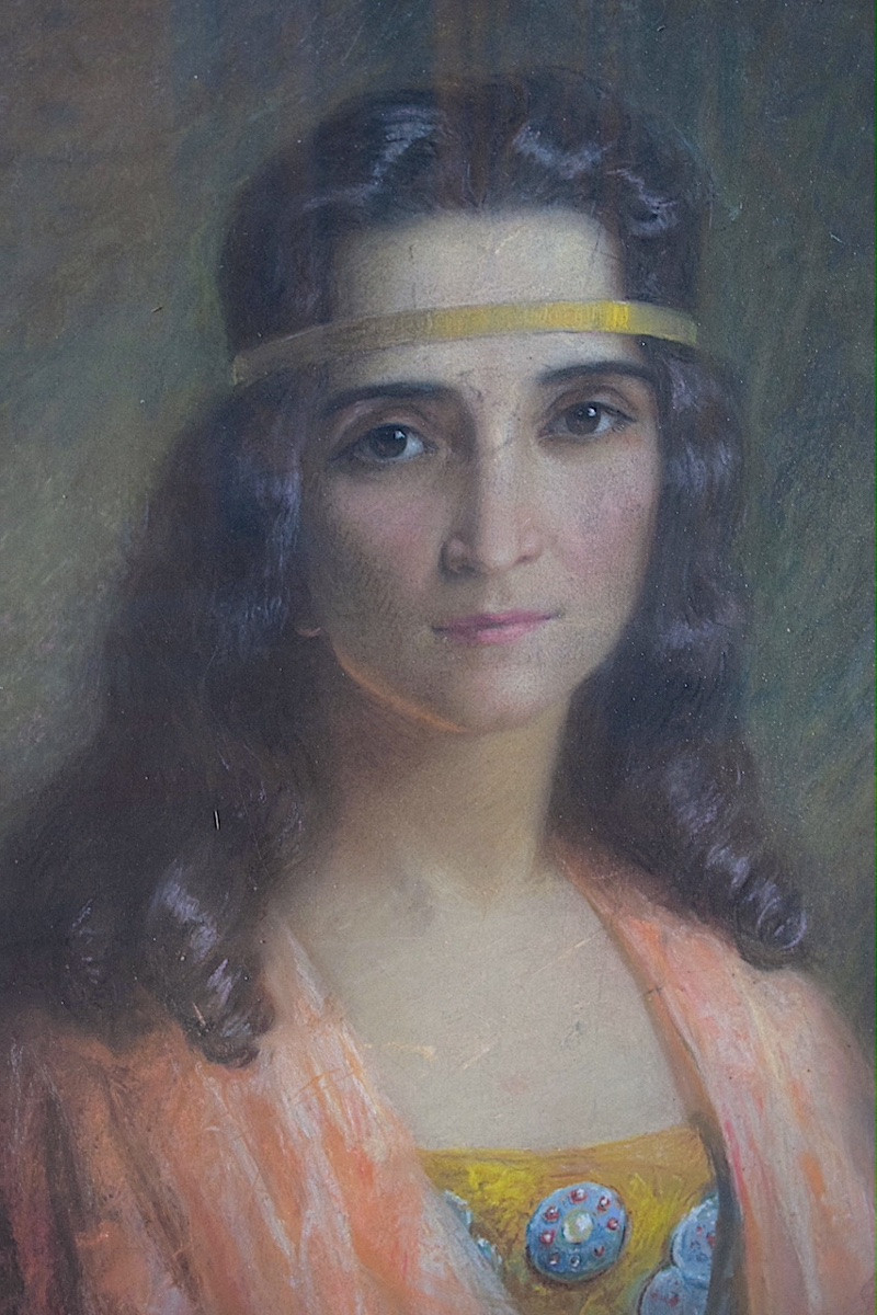 pastel portrait jeune femme signé J PLINE style ART NOUVEAU daté 1921 XX ème RT1347-photo-2