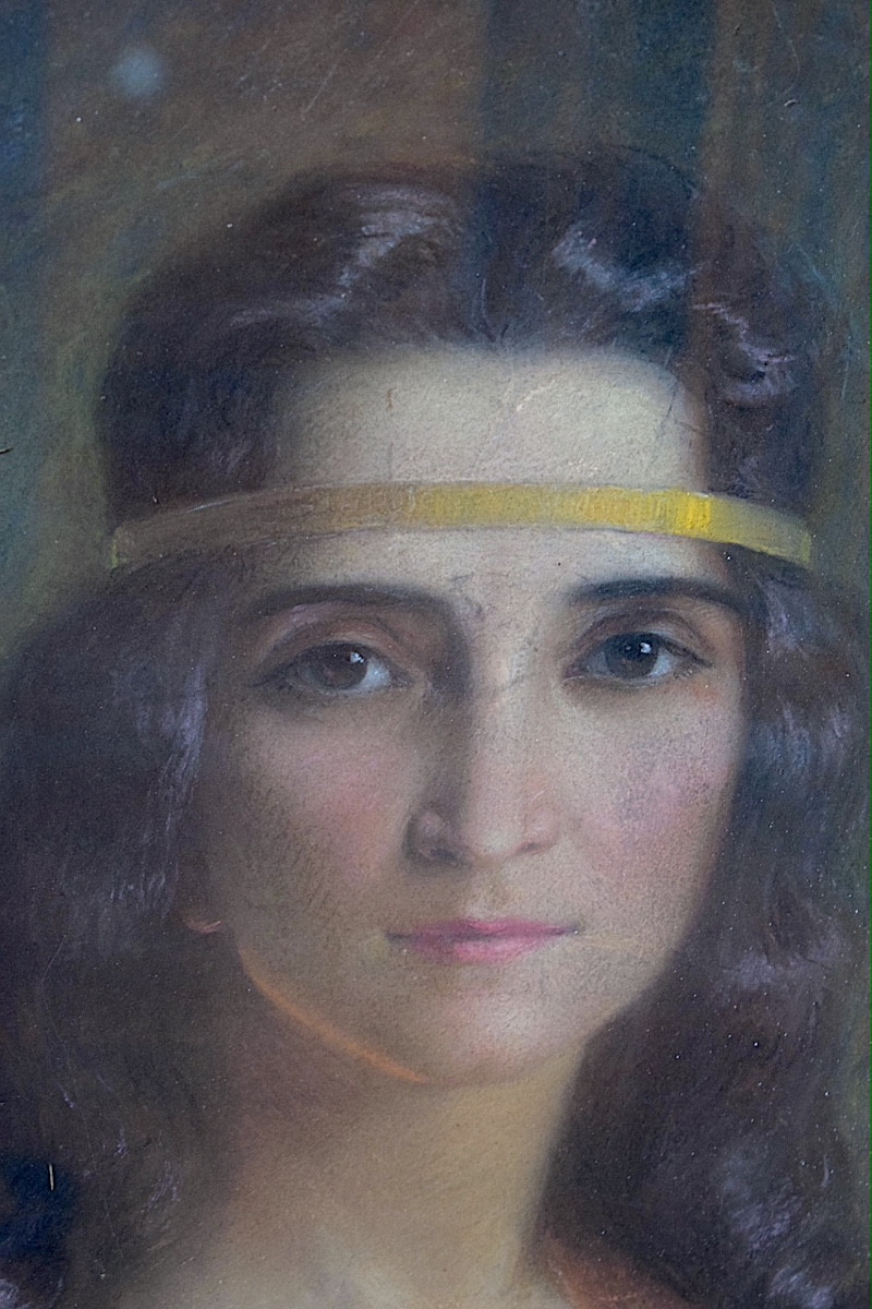 pastel portrait jeune femme signé J PLINE style ART NOUVEAU daté 1921 XX ème RT1347-photo-4