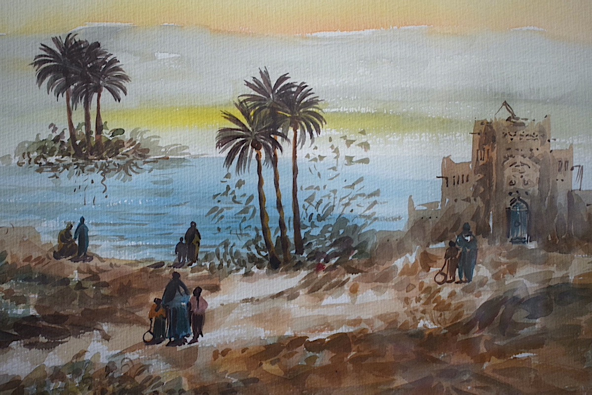 Watercolor Morocco Signed Majid Fartal Animated Landscape 20th Century Rt1349-photo-3