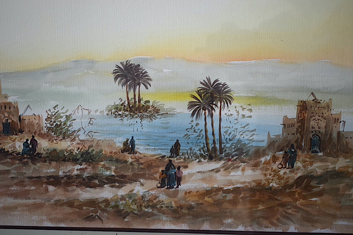 Watercolor Morocco Signed Majid Fartal Animated Landscape 20th Century Rt1349-photo-4