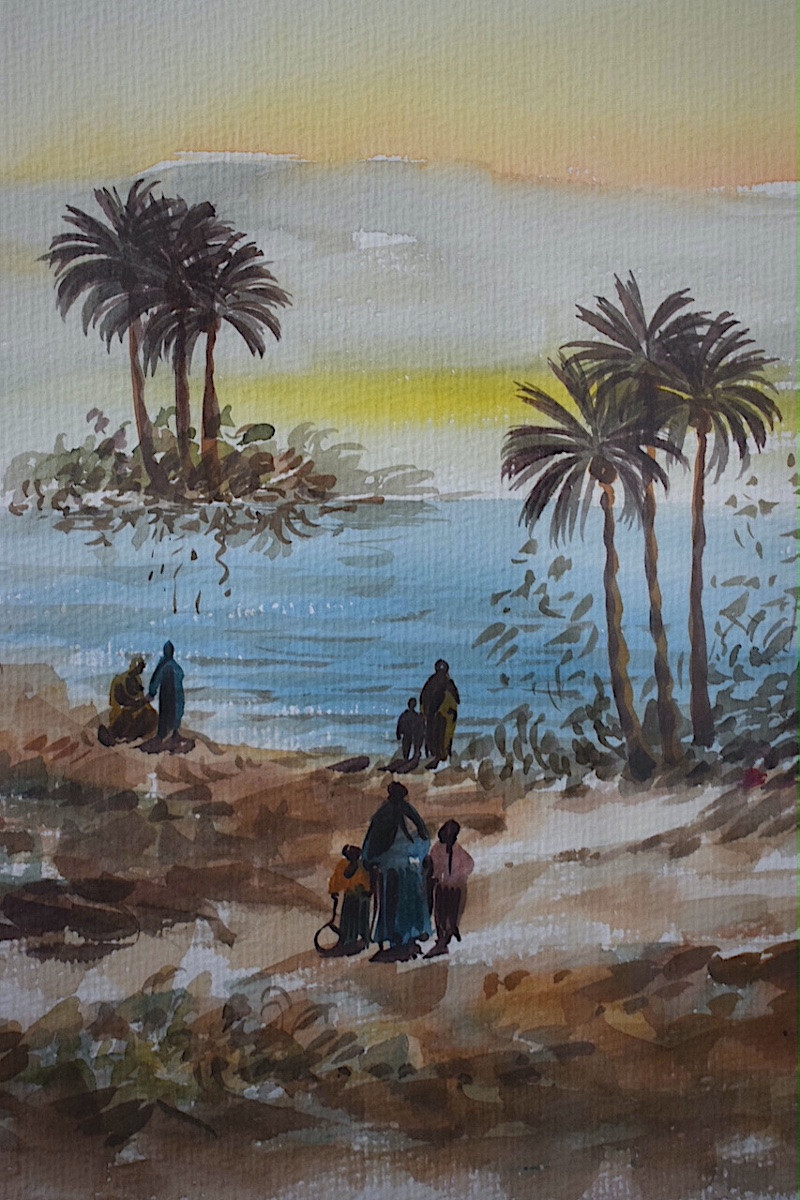 Watercolor Morocco Signed Majid Fartal Animated Landscape 20th Century Rt1349-photo-2