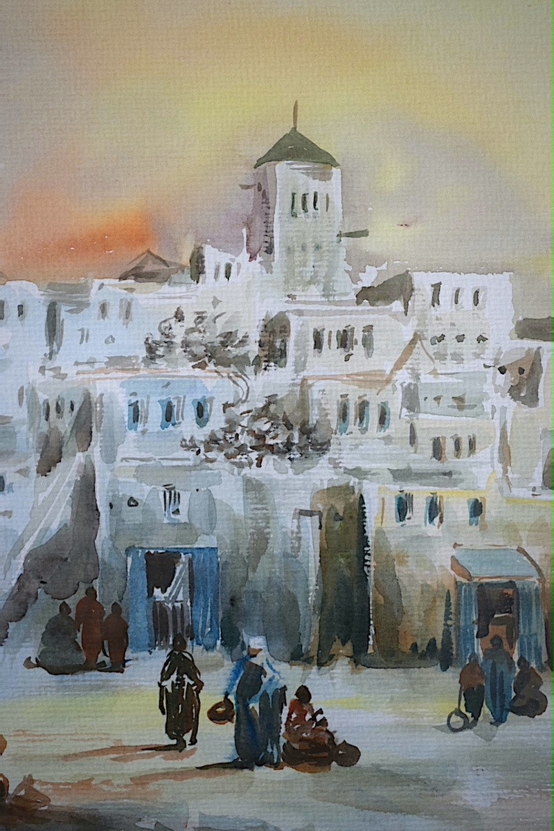 Watercolor Morocco Signed Majid Fartal Animated Landscape 20th Century Rt1350-photo-3