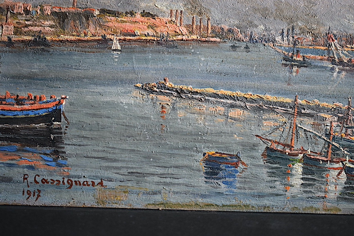 signé R CASSIGNARD daté 1917 marine port bateaux de pêche  XX ème RT1351-photo-4