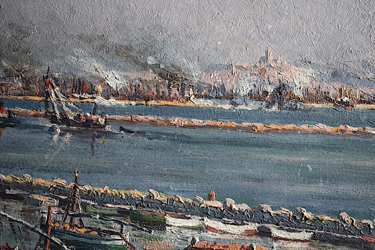 signé R CASSIGNARD daté 1917 marine port bateaux de pêche  XX ème RT1351-photo-1