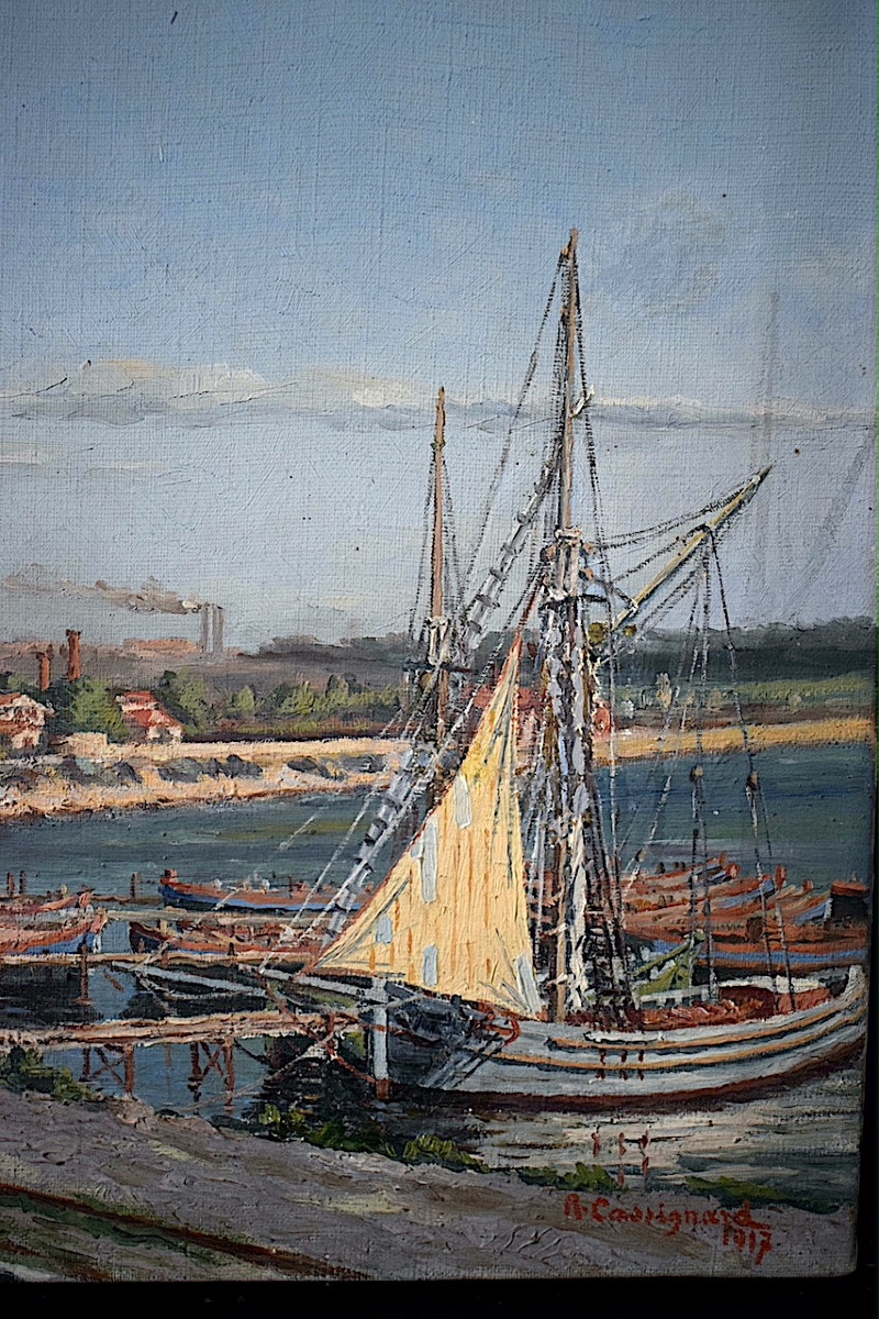 Signed R Cassignard Dated 1917 Marine Port Fishing Boats 20th Century Rt1352-photo-2