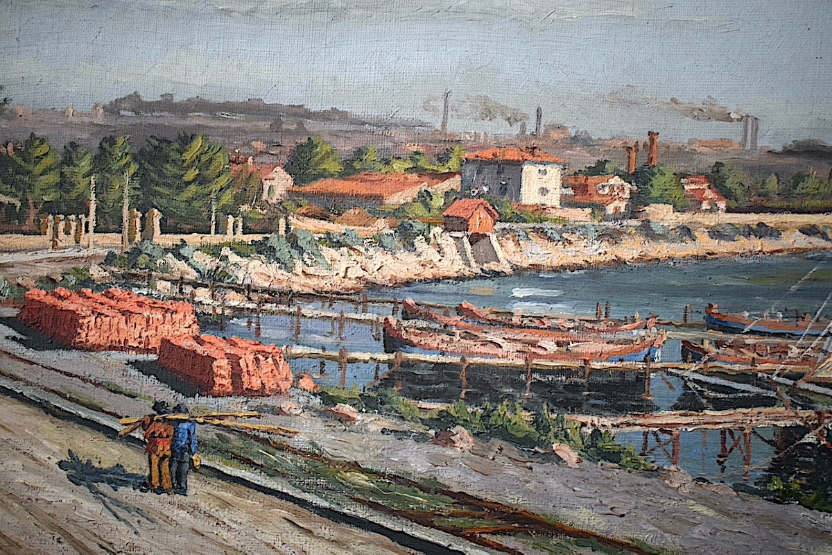 Signed R Cassignard Dated 1917 Marine Port Fishing Boats 20th Century Rt1352-photo-3