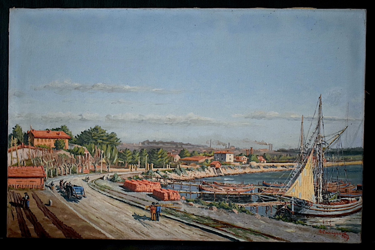 Signed R Cassignard Dated 1917 Marine Port Fishing Boats 20th Century Rt1352