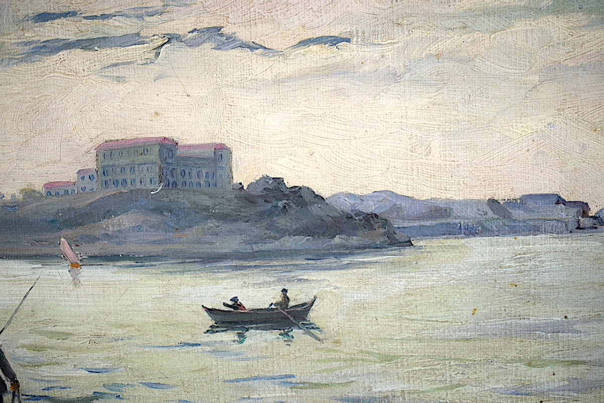 signé PARIS ou PONS vue de MARSEILLE marine pêcheurs bateaux XX ème siècle RT1361-photo-4