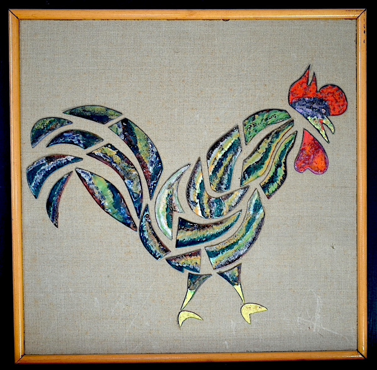 Coq  en  cuivre émaillé années 1950-1960 20e siècle RT 1368