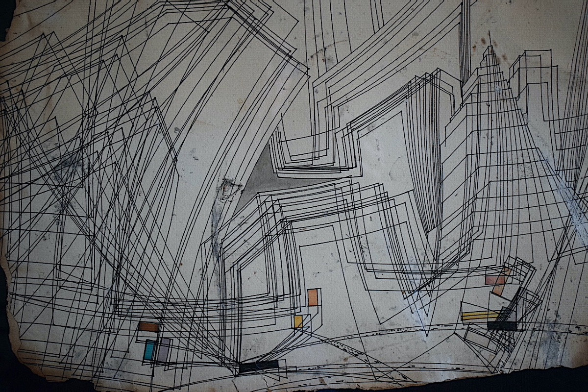 Abstrait dessin graphique inspiration USA New York  techniques mixtes XXème siècle RT1370-photo-3