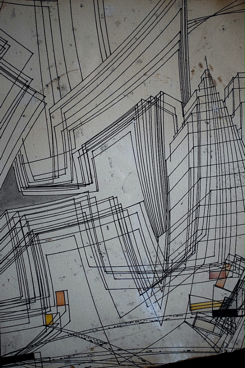 Abstrait dessin graphique inspiration USA New York  techniques mixtes XXème siècle RT1370-photo-3