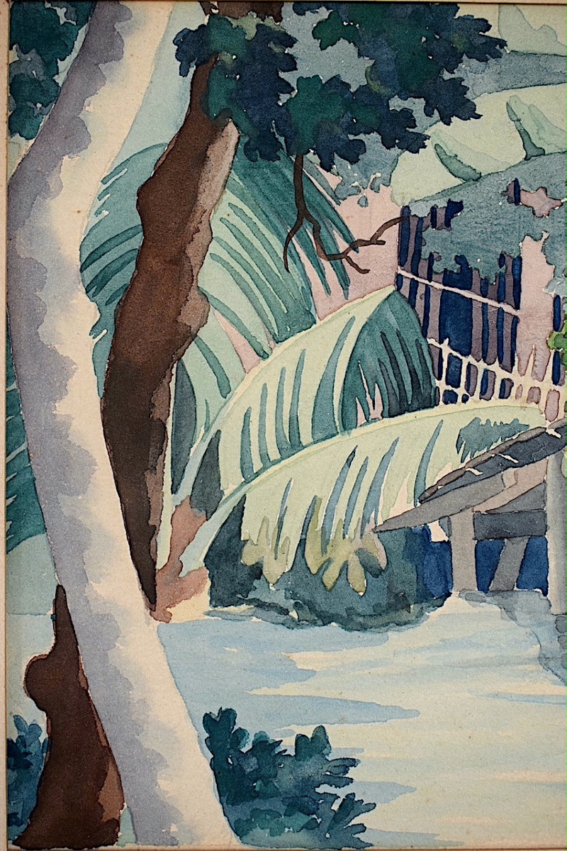 Aquarelle Indochine Vietnam , paysage animé  signé NHA années 1950 XXème RT1370-photo-2