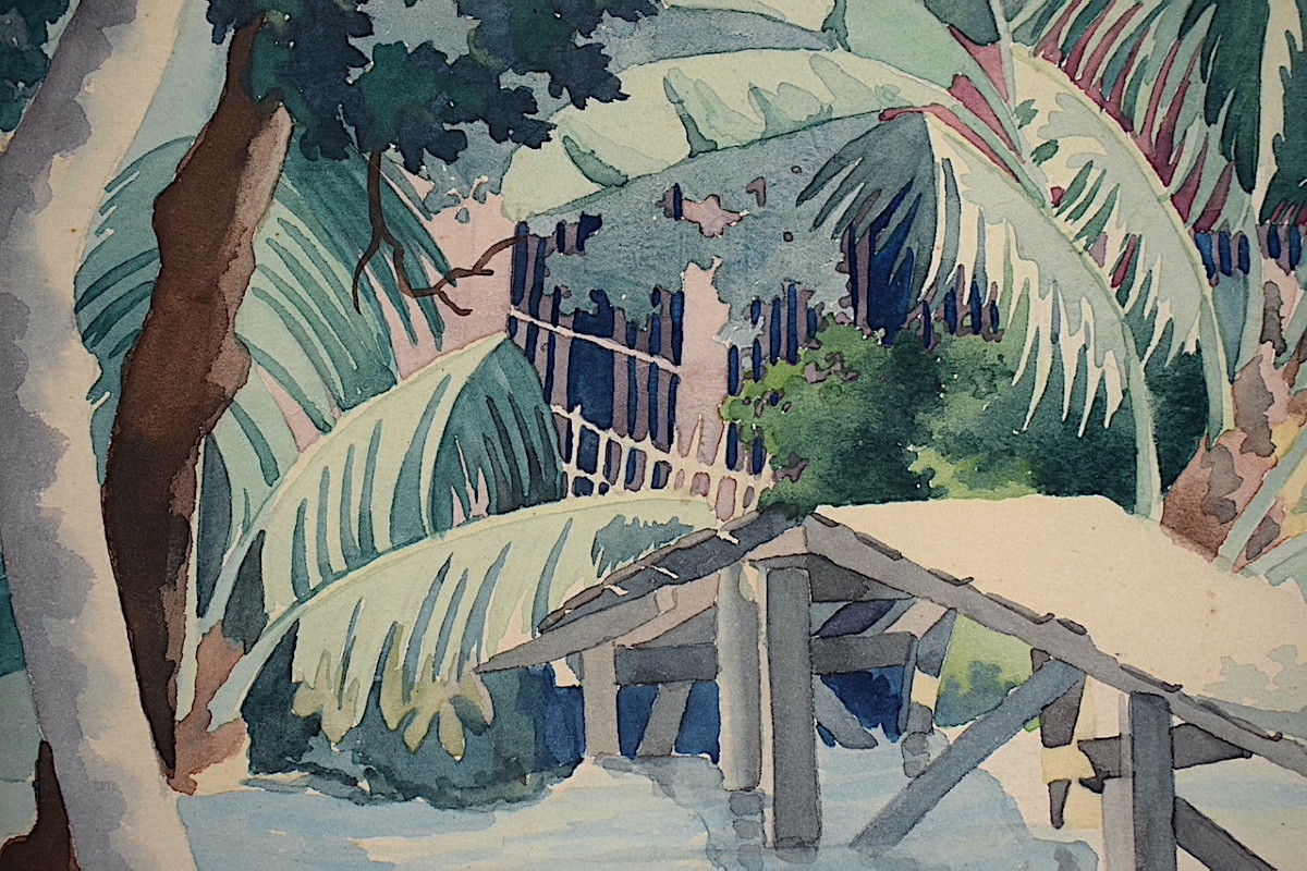 Aquarelle Indochine Vietnam , paysage animé  signé NHA années 1950 XXème RT1370-photo-3