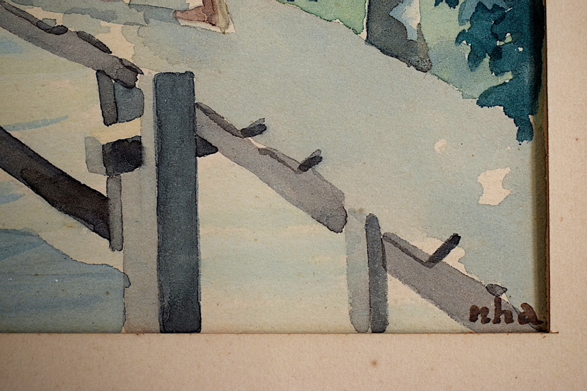 Aquarelle Indochine Vietnam , paysage animé  signé NHA années 1950 XXème RT1370-photo-4