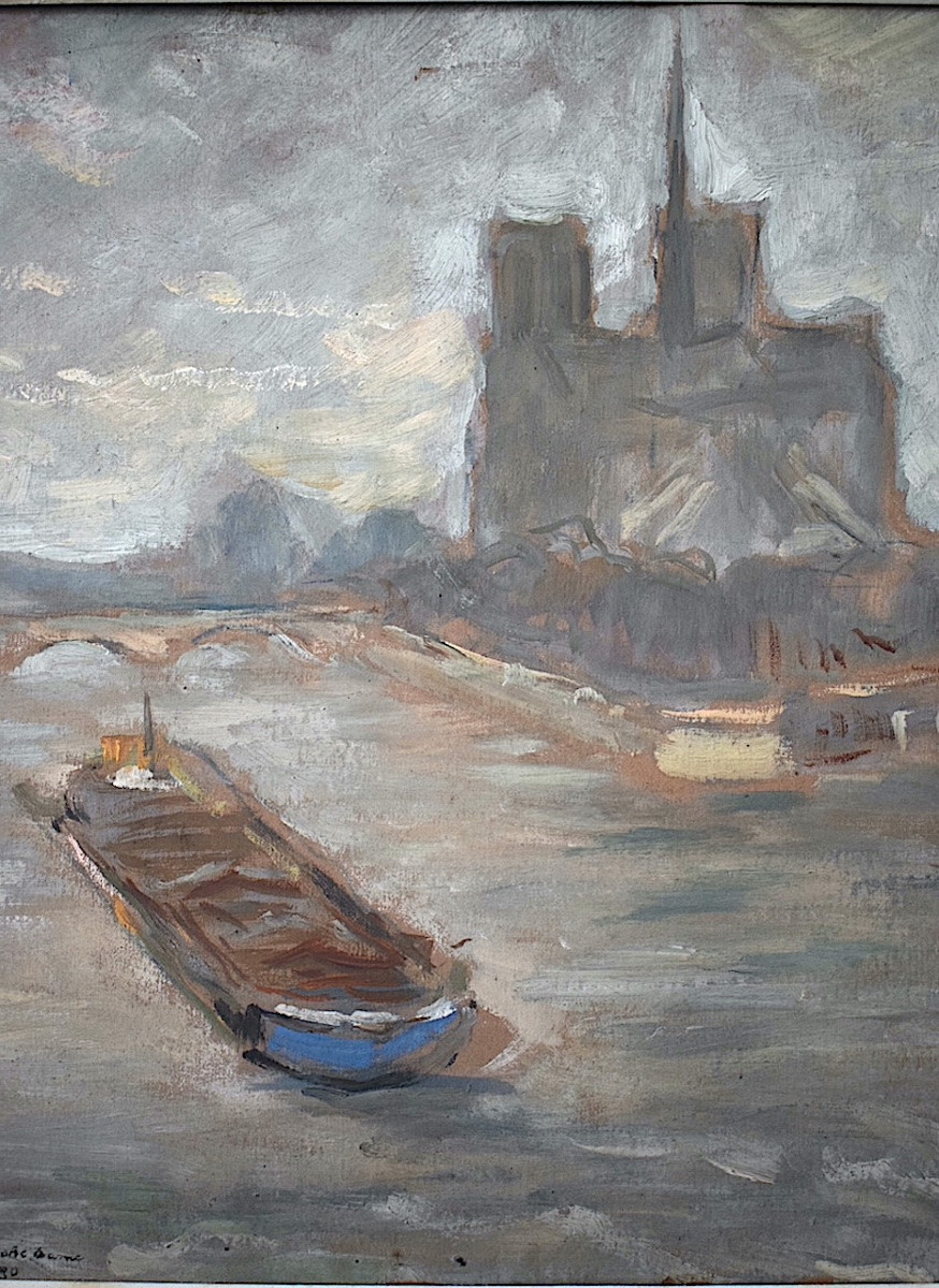 CLÉMENT CASTELLI  Paris  Notre Dame la Seine en crue année 1930 impressionniste RT1371-photo-3