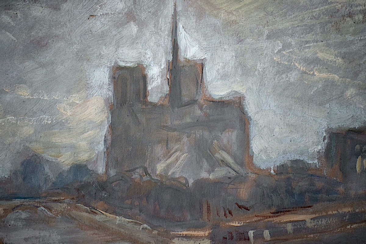 CLÉMENT CASTELLI  Paris  Notre Dame la Seine en crue année 1930 impressionniste RT1371-photo-1