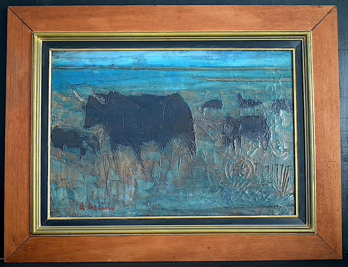 D'ORCINO TOUSSAINT AMBROGIANI peintre Corse Camargue taureaux  XX ème siècle RT1375
