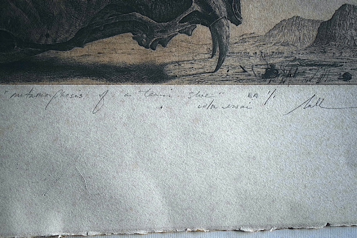 Fred NALL  métamorphose d'une chaussure de tennis gravure eau forte XX ème siècle RT1377-photo-1