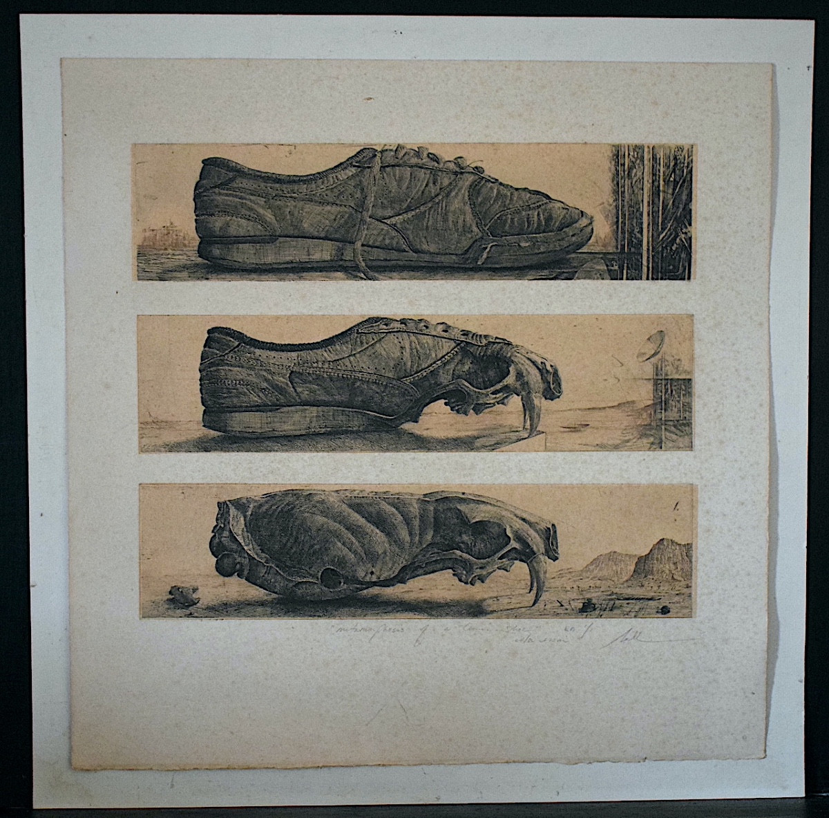 Fred NALL  métamorphose d'une chaussure de tennis gravure eau forte XX ème siècle RT1377-photo-4