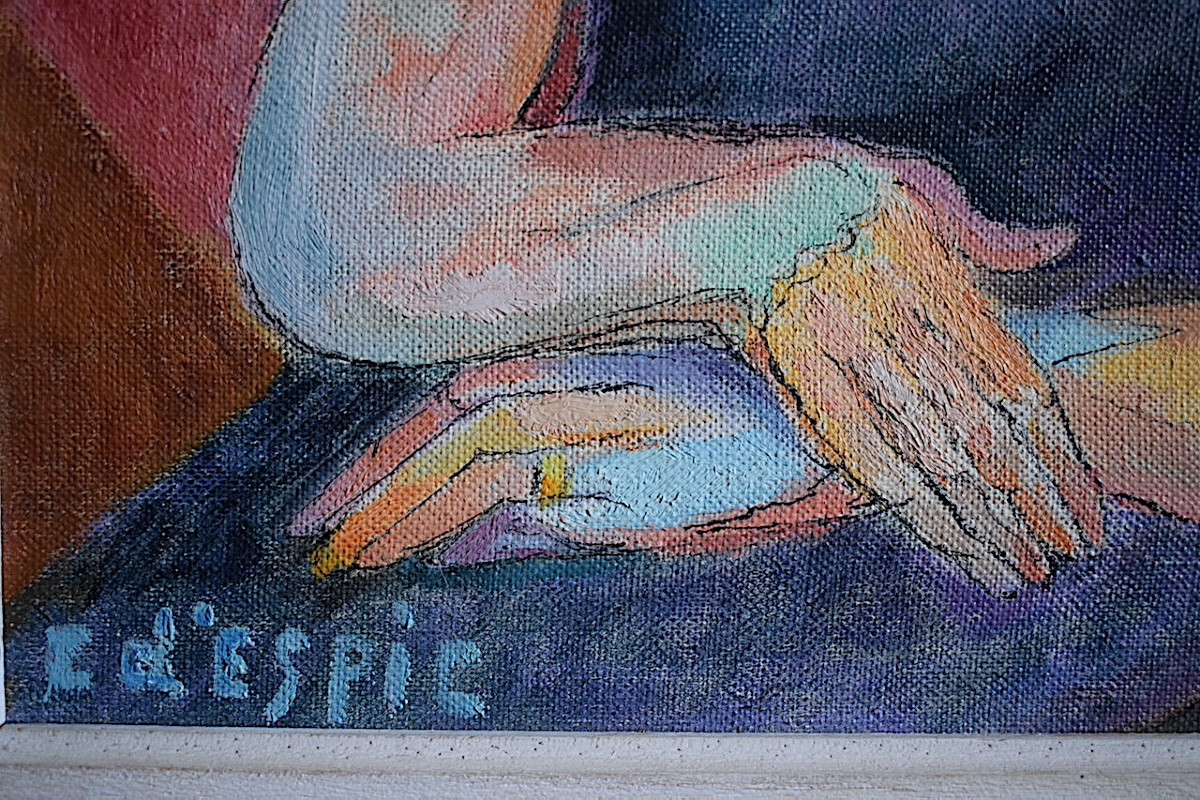 C. d'Espic Signed Young Woman Portrait 20th Century 1970s Rt1377-photo-1