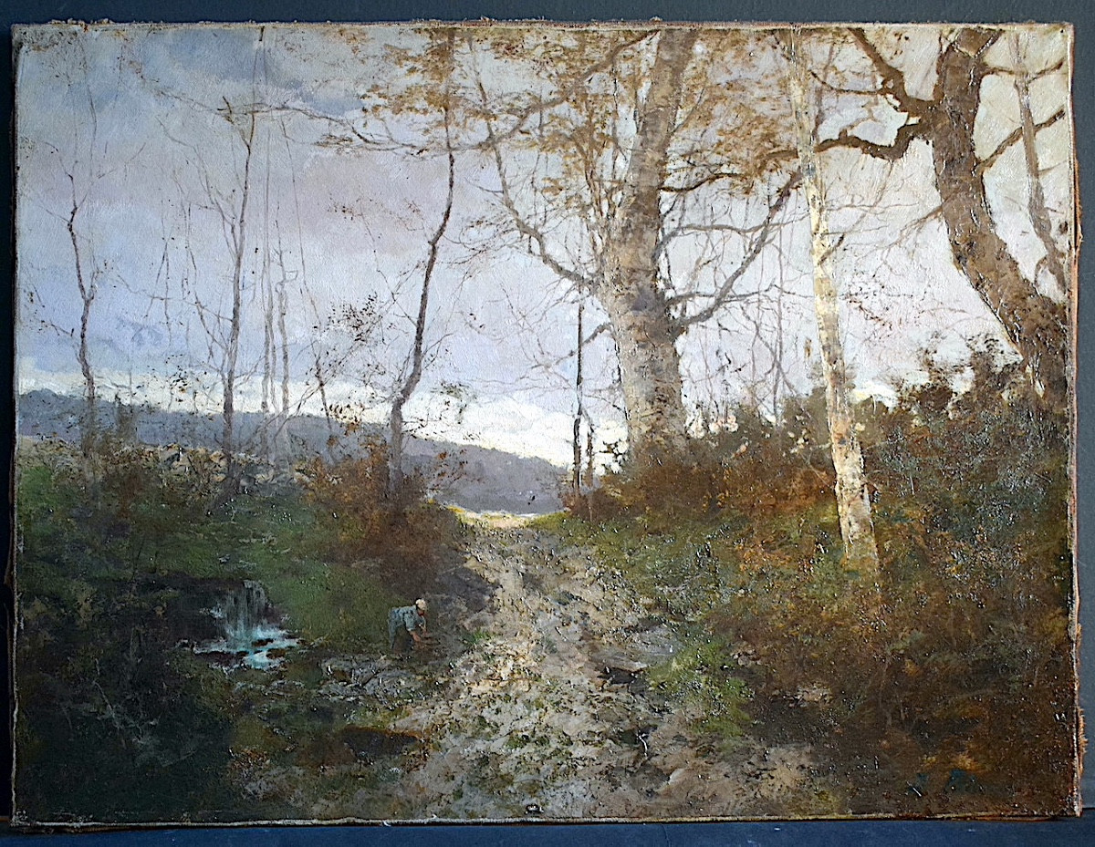 Paysage style Barbizon, signé B PRIEUR  XIX ème siècle RT1379