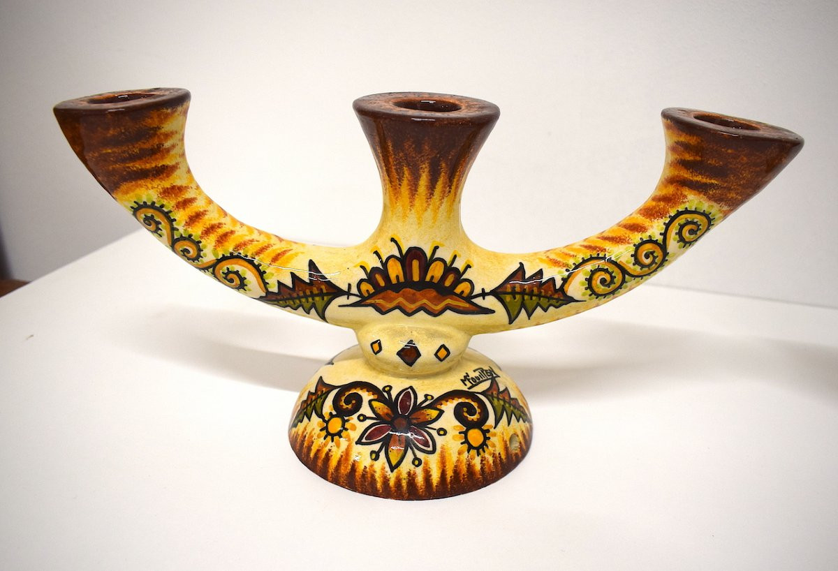 Paul FOUILLEN  Paire Bougeoir lampe  P. Fouillen Quimper 1940 1950 Bretagne REF1140 -photo-3