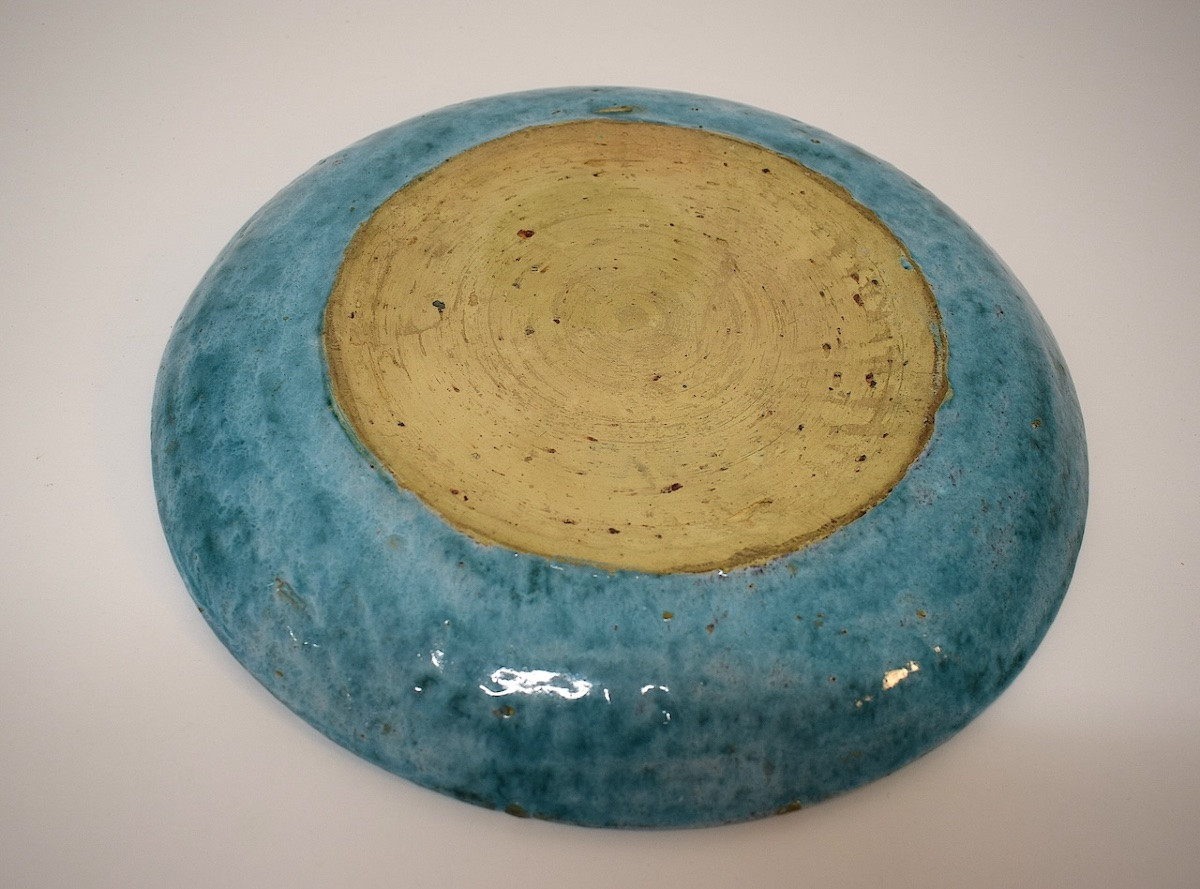 Plat Attribu&eacute; &agrave; Edouard Cazaux Fa&iuml;ence &eacute;maill&eacute;e d&eacute;cor d&#039;oiseau et fleurs ref1143-photo-2