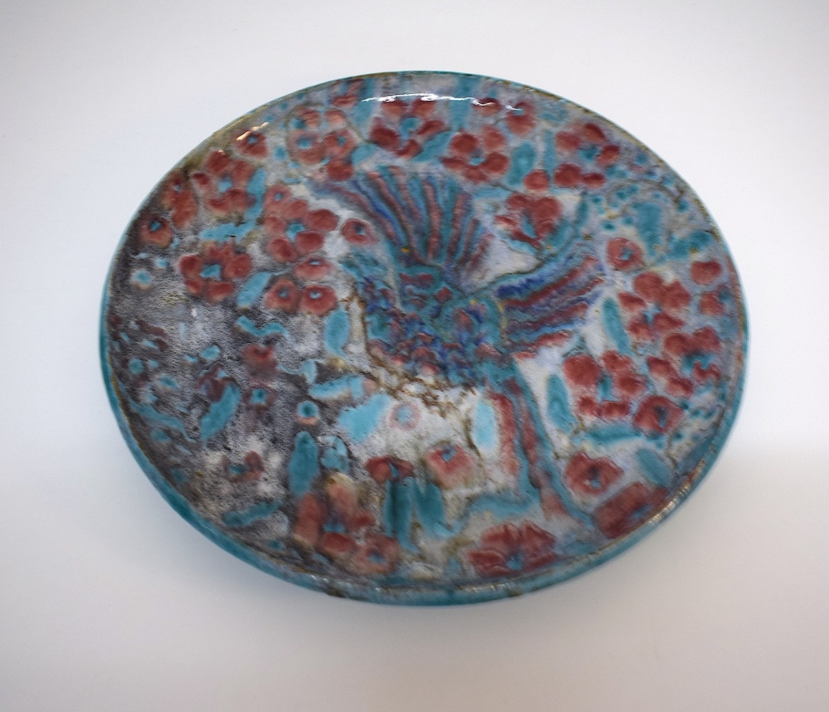 Plat Attribu&eacute; &agrave; Edouard Cazaux Fa&iuml;ence &eacute;maill&eacute;e d&eacute;cor d&#039;oiseau et fleurs ref1143-photo-4