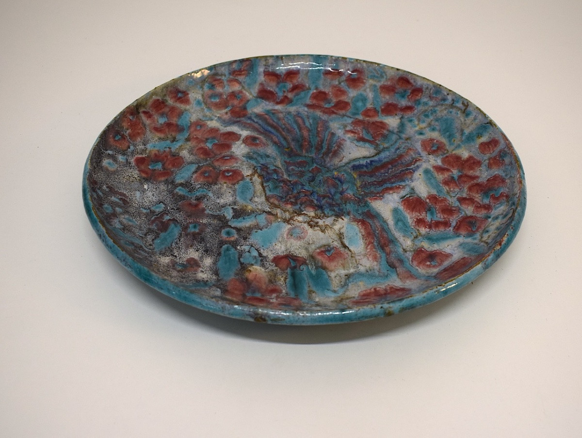 Plat Attribu&eacute; &agrave; Edouard Cazaux Fa&iuml;ence &eacute;maill&eacute;e d&eacute;cor d&#039;oiseau et fleurs ref1143-photo-6