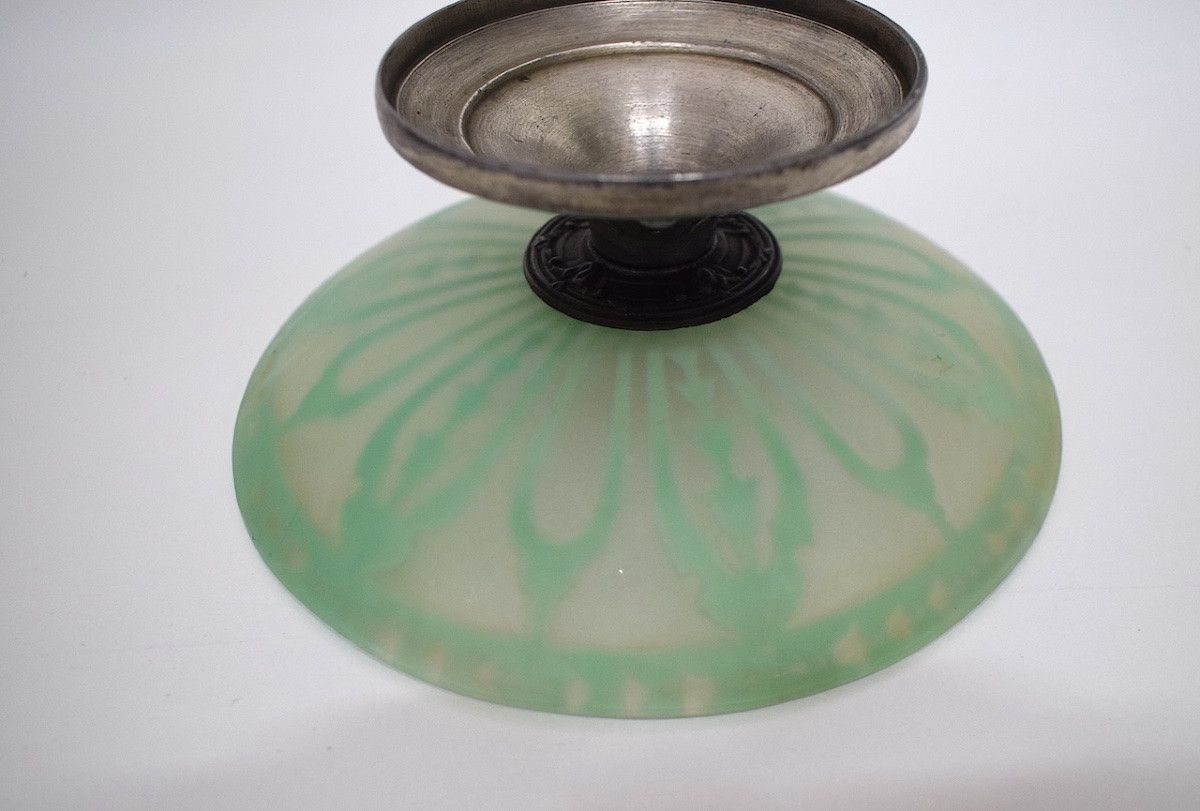 Acid-etched Glass Bowl, Art Nouveau Trinket Dish Decorated With Lily Of The Valley, Ref1146-photo-4