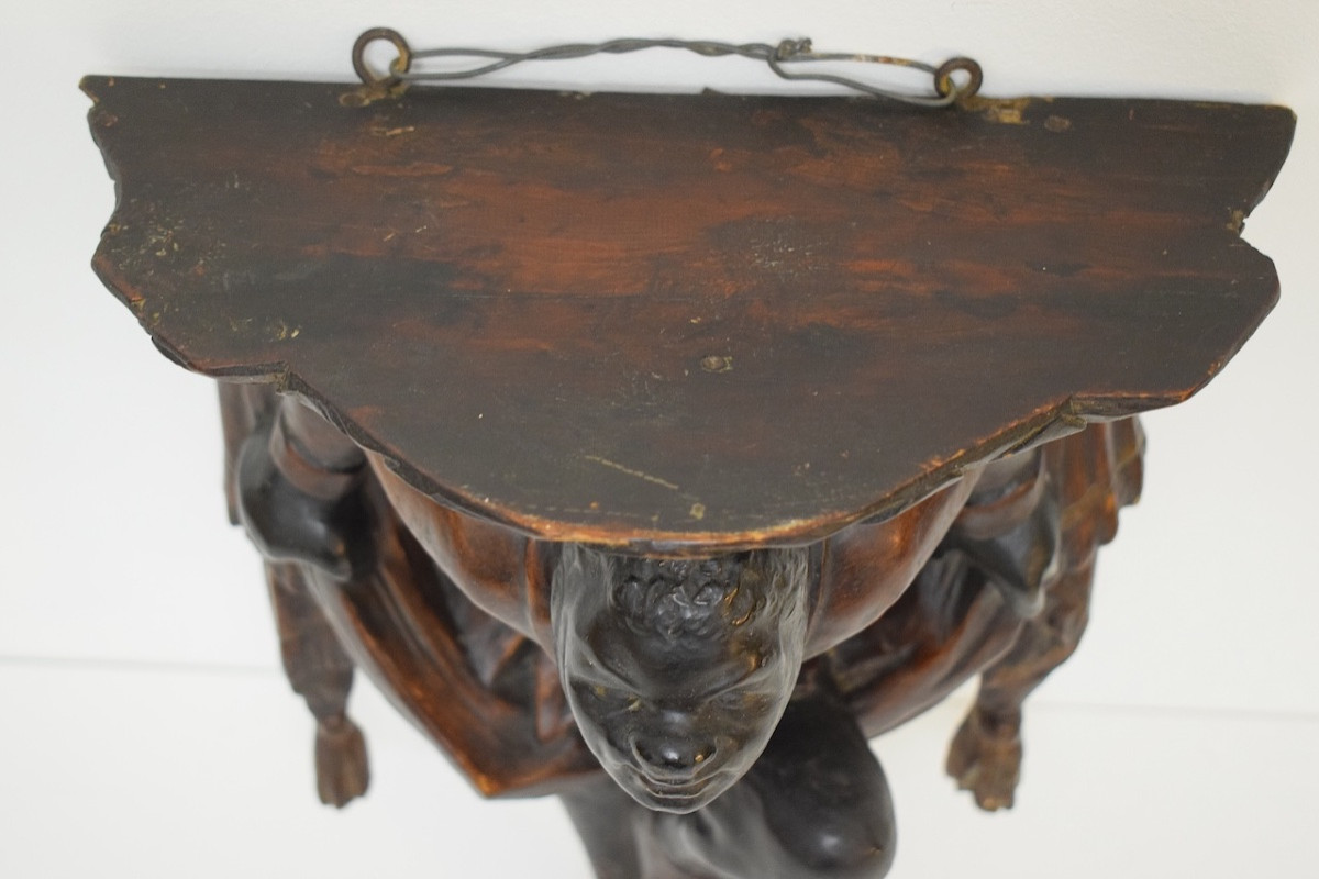 Orientalist Carved Wood Wall-mounted Console Shelf In Medieval Style Ref1148-photo-1