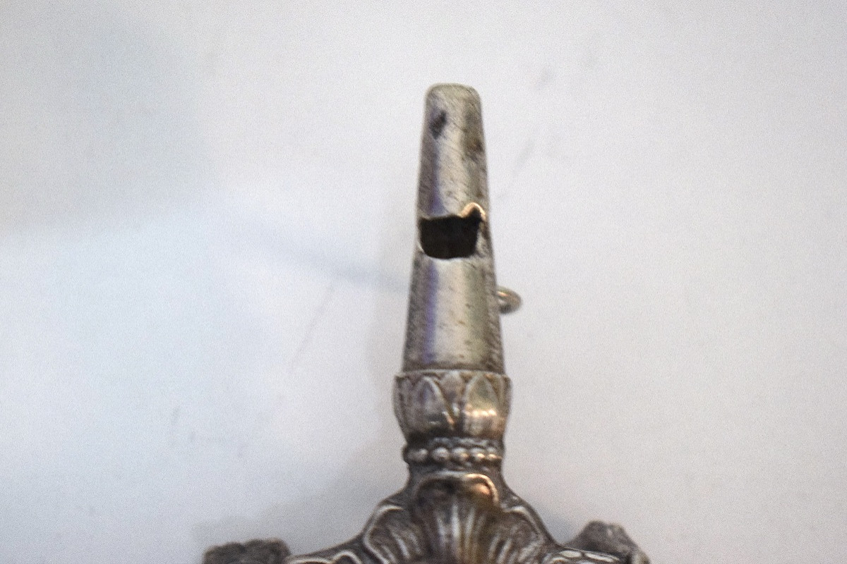 Solid Silver Whistling Rattle With Child's Face And Sun In Louis XIV Style Ref1153 -photo-5